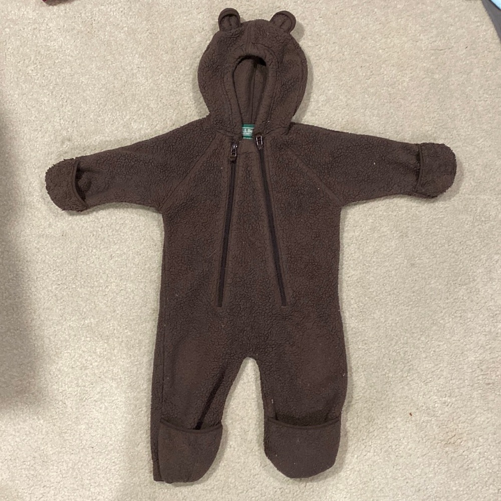 Chocolate brown teddy bear LL Bean infant bunting/snowsuit